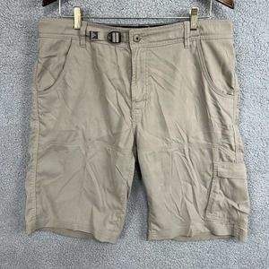 PrAna Shorts Men’s Medium Beige Cargo Belted Nylon Stretch